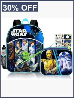 16in Star Wars Backpack with Lunch Box Set for Kids School Bundle